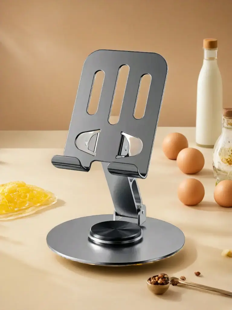 Adjustable Full Metal 360-Degree Rotating Phone and Tablet Stand, Stress-Relief Universal Holder, Stainless Steel, for Home Office Use